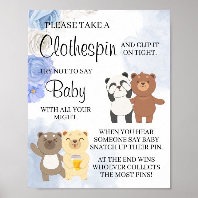 Teddy Bears Don't Say Baby Game Shower Sign (Front)