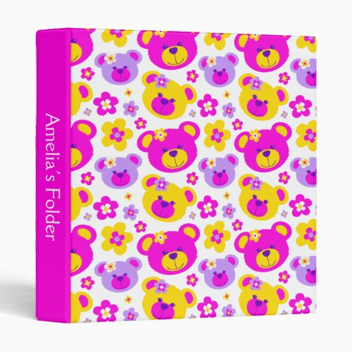 Teddy bears flowers yellow pink name folder