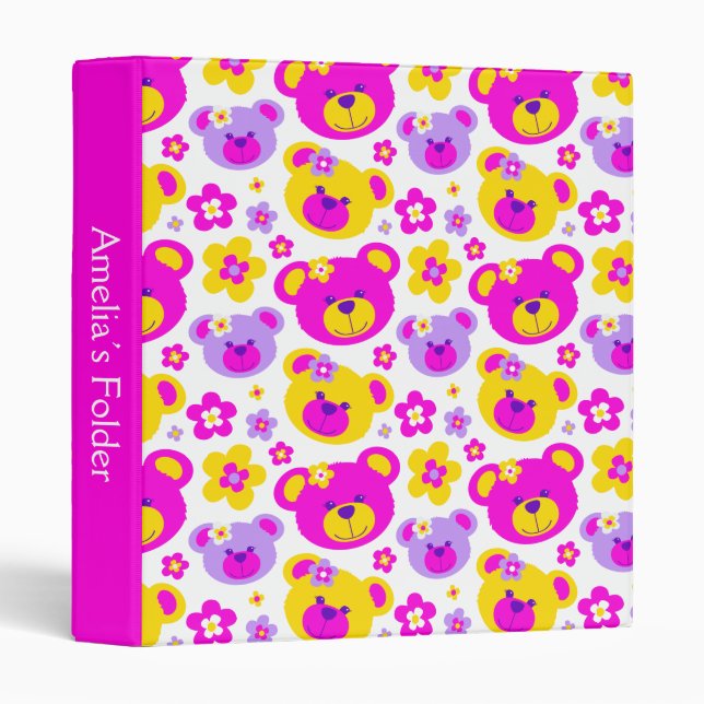 Teddy bears flowers yellow pink name folder (Front/Spine)