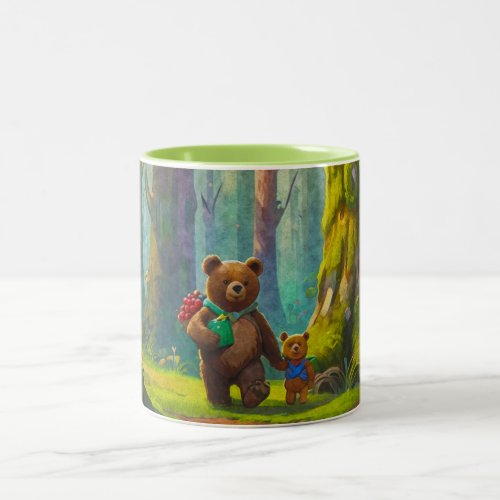Teddy Bears Gathering Berries Art for Kids Two_Tone Coffee Mug