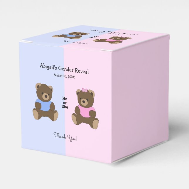 Teddy Bears Gender Reveal Baby Shower Favor Box (Front Side)