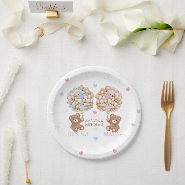 Teddy Bears Gender Reveal Shower Paper Plates (Wedding)