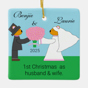 Teddy Bears Getting Married: Christmas Ceramic Ornament