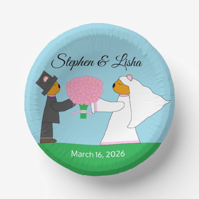 Teddy Bears Getting Married Wedding Reception Paper Bowls (Front)