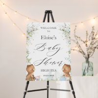 Teddy Bears Greenery High Tea Baby Shower Welcome