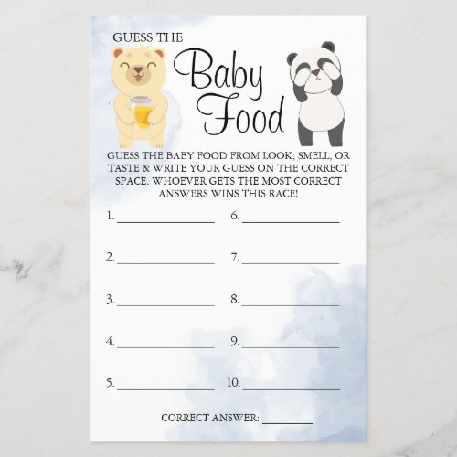 Teddy Bears Guess Baby food shower game card Flyer