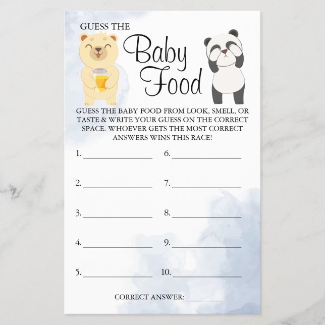 Teddy Bears Guess Baby food shower game card Flyer (Front)
