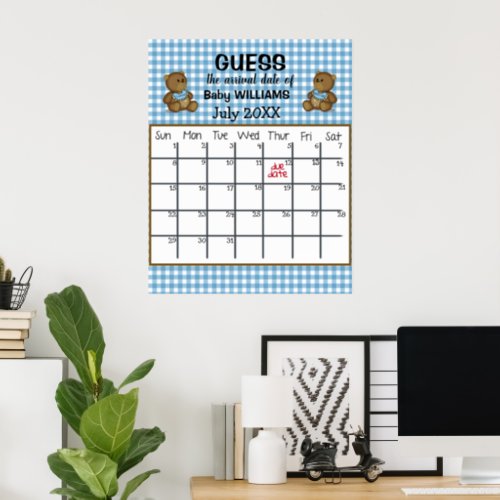 Teddy Bears Guess Due Date Calendar  Poster