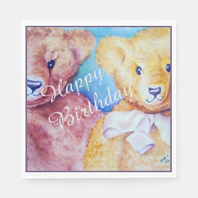Teddy Bears Happy Birthday Party Celebration Napkins (Front)