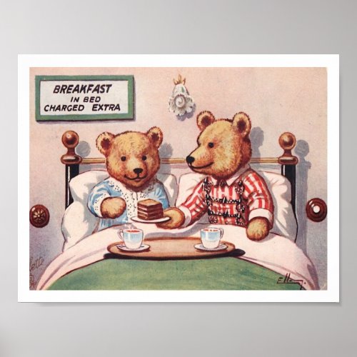 Teddy Bears Having Breakfastin Bed Poster