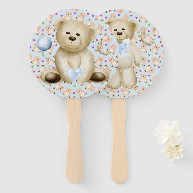 Teddy Bears & Hearts  Hand Fan (Front and Back)