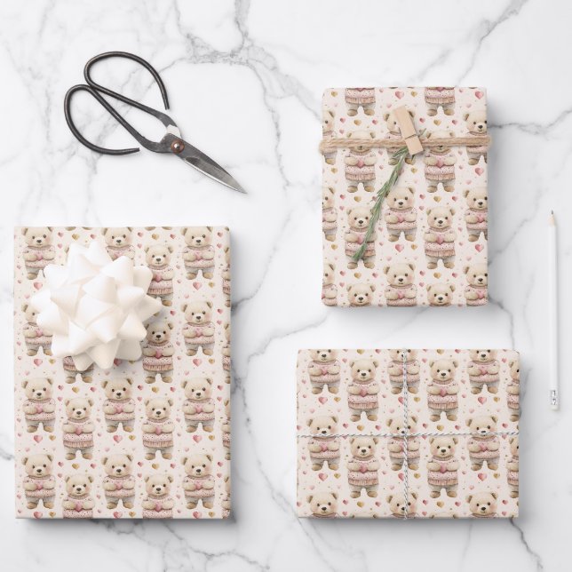 Teddy Bears & Hearts Wrapping Paper Sheets (Front)
