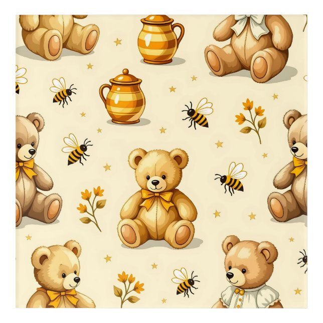 Teddy Bears Honey Bees Nursery Pattern Acrylic Print (Front)