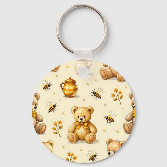 Teddy Bears Honey Bees Nursery Pattern Keychain (Front)