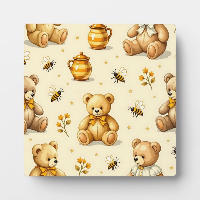 Teddy Bears Honey Bees Nursery Pattern Plaque (Front)
