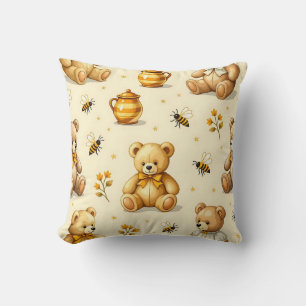 Teddy Bears Honey Bees Nursery Pattern Throw Pillow