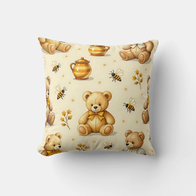 Teddy Bears Honey Bees Nursery Pattern Throw Pillow (Front)