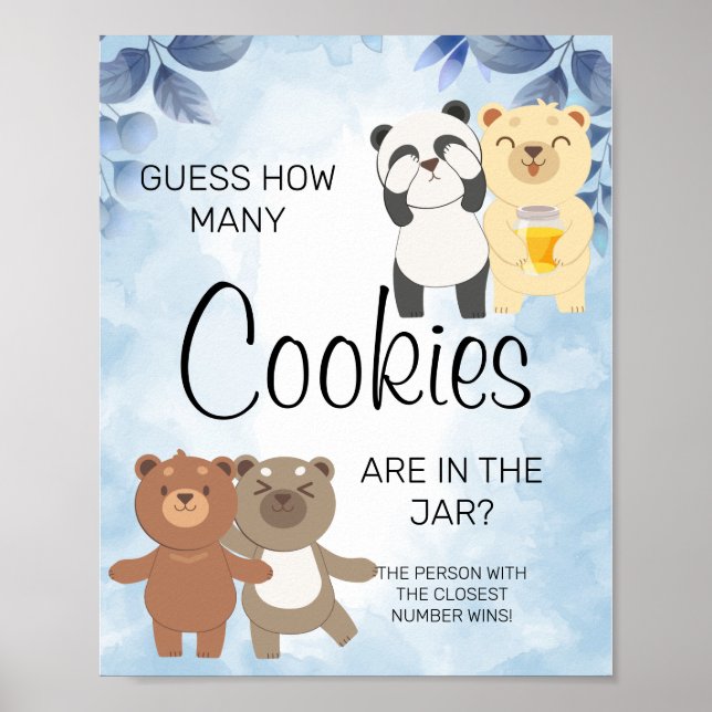Teddy Bears How Many Cookies Baby Shower Game Sign (Front)