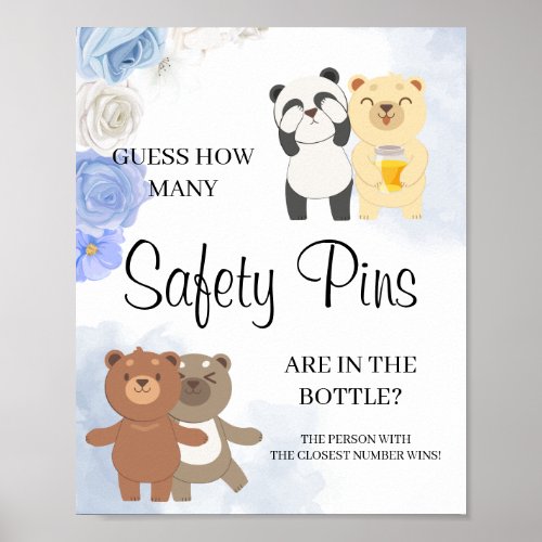 Teddy Bears How many Safety Pins Baby Shower Sign