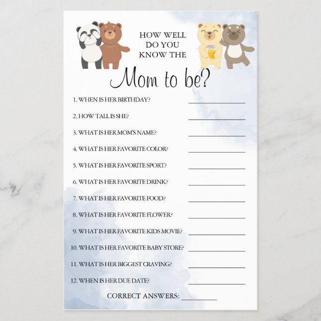 Teddy Bears How well do you know Mom to be game Flyer (Front)
