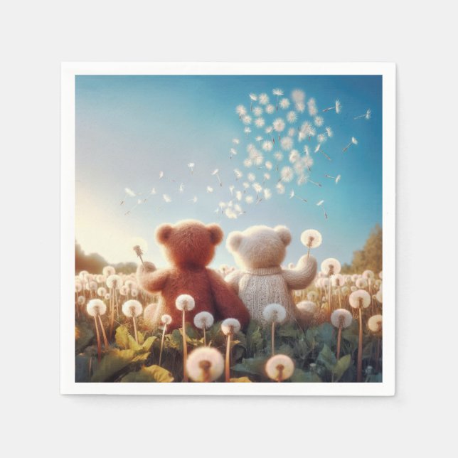 Teddy Bears In a Dandelion Field Napkins (Front)