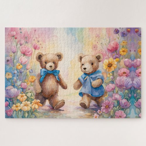 Teddy bears  In a Pastel Garden Jigsaw Puzzle