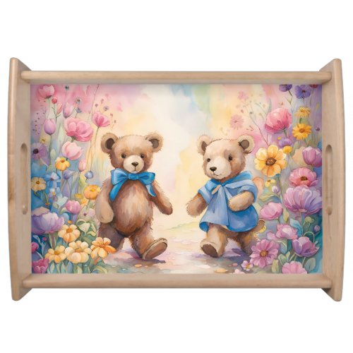 Teddy bears  In a Pastel Garden Serving Tray