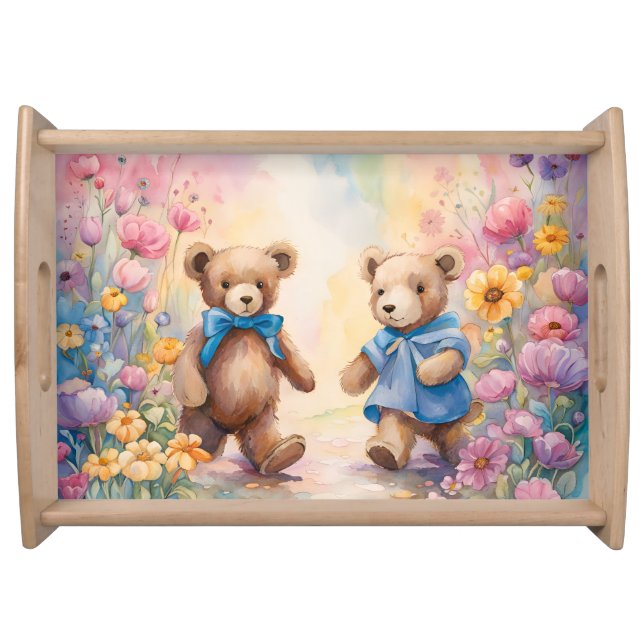 Teddy bears  In a Pastel Garden Serving Tray (Front)