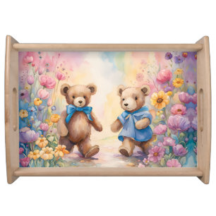 Teddy bears  In a Pastel Garden Serving Tray