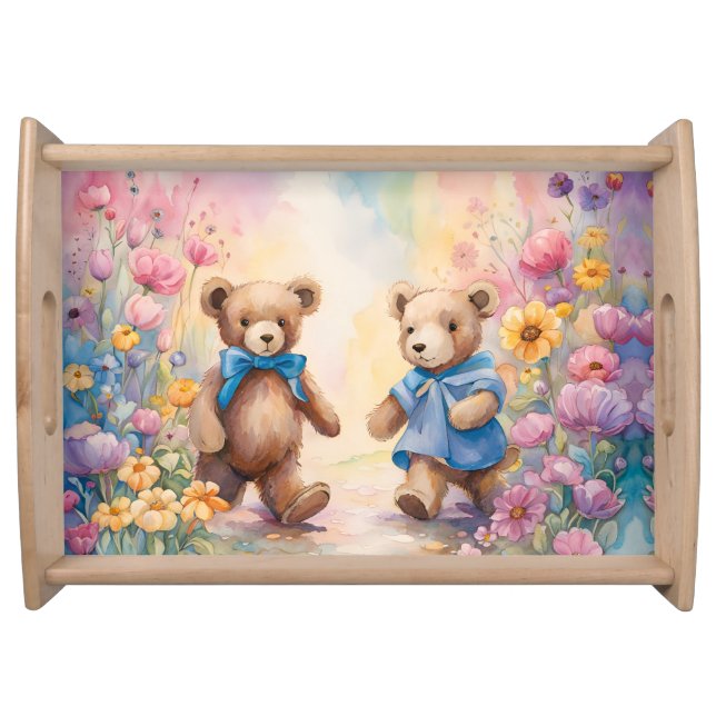 Teddy bears  In a Pastel Garden Serving Tray (Front)