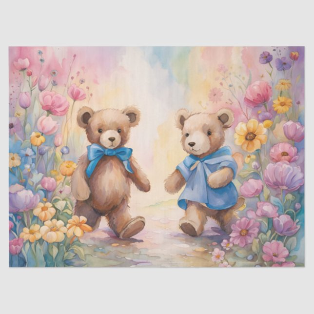 Teddy bears  In a Pastel Garden Tissue Paper (Front)