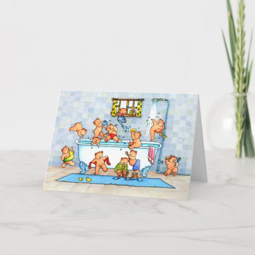 Teddy Bears in Bath Tub Childrens Greeting Card