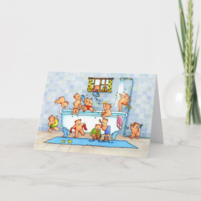 Teddy Bears in Bath Tub Childrens Greeting Card (Front)