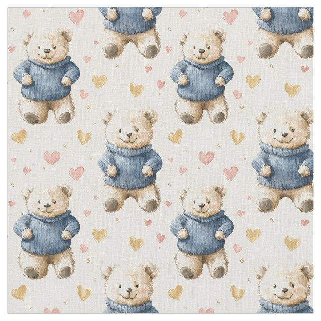 Teddy Bears in Blue Sweaters Fabric (Close Up)