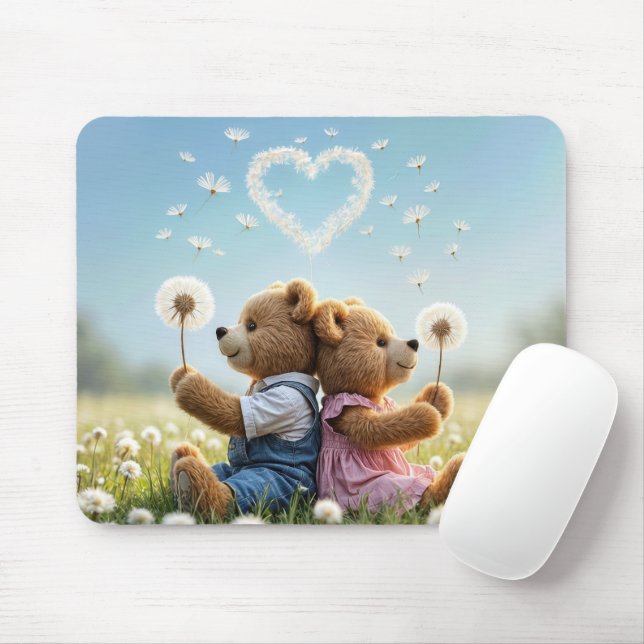 Teddy Bears In Dandelions Mouse Pad (With Mouse)
