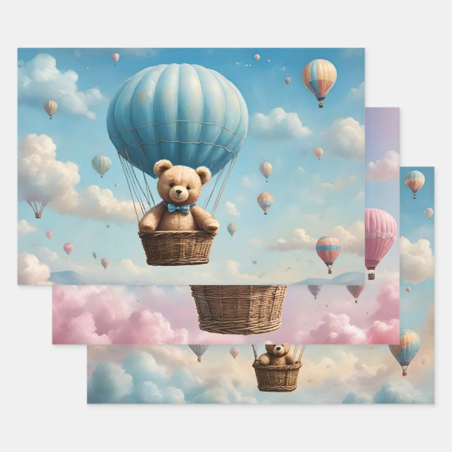 Teddy Bears in Hot Air Balloons Wrapping Paper Sheets (Set)