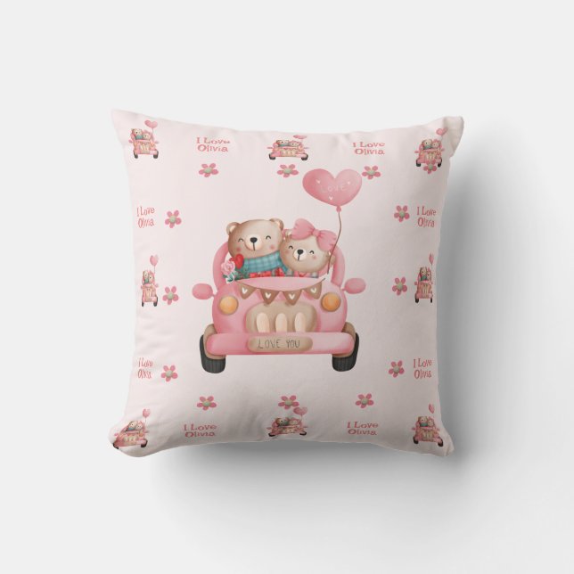 Teddy Bears in Love Driving A Car - Personalized   Throw Pillow (Front)