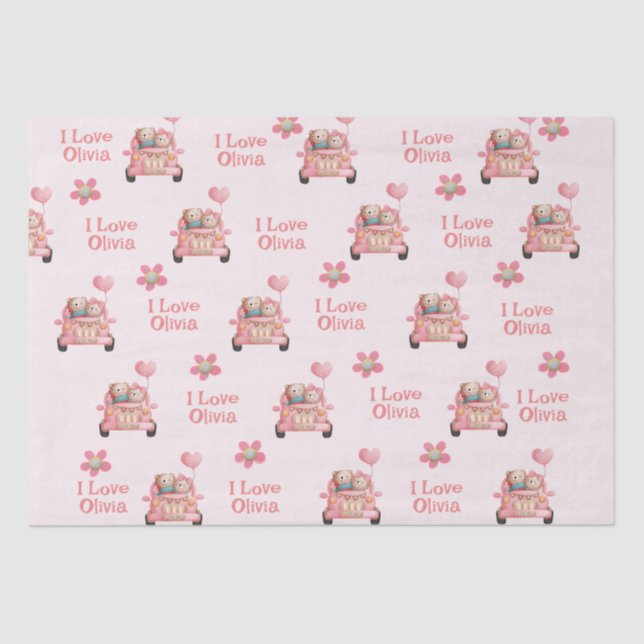 Teddy Bears in Love Driving A Car - Personalized   Tissue Paper (Front)