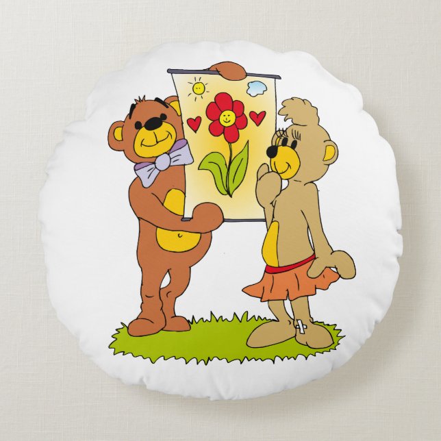 teddy bears in love round pillow (Front)