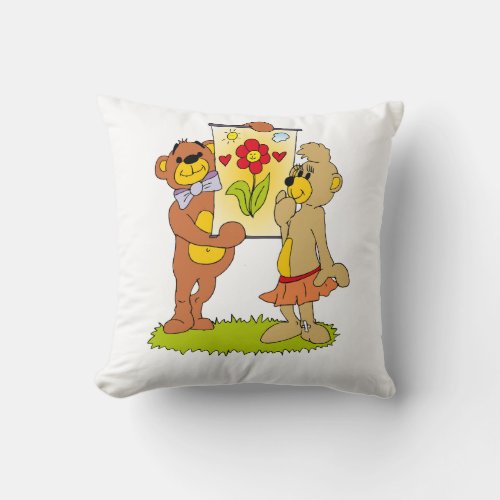 Teddy bears in love they give each other gifts bec throw pillow