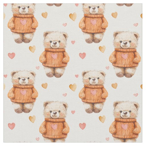 Teddy Bears in Orange Sweaters Fabric