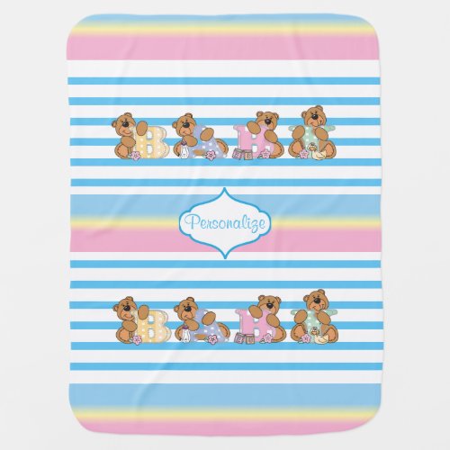 Teddy Bears in Pastel Stripes Stroller Blanket