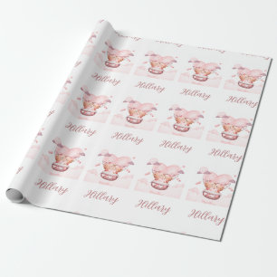 Teddy Bears In Pink Cloud Personalized With Name Wrapping Paper
