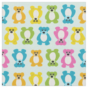 Teddy Bears in Rainbow Colors on Mint Green Fabric