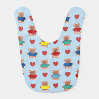 Teddy Bears in T-shirts with Hearts Baby Bib