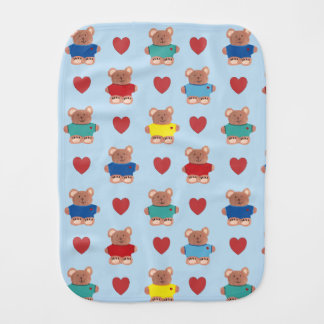 Teddy Bears in T-shirts with Hearts Baby Burp Cloth