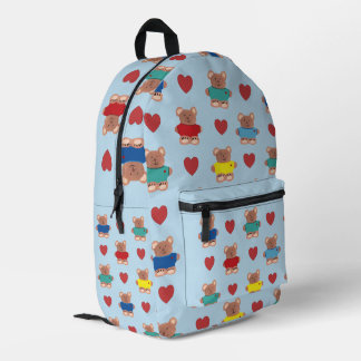 Teddy Bears in T-shirts with Hearts Printed Backpack