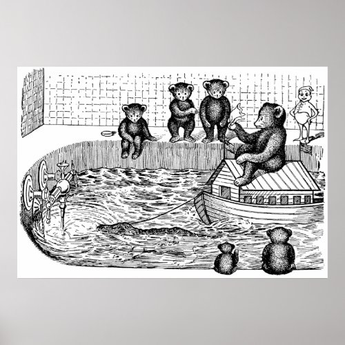 Teddy Bears in the Bathtub and Riding an Ark Poster
