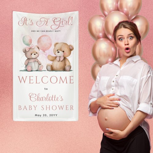 Teddy Bears Its A Girl Bearly Wait Baby Shower Banner