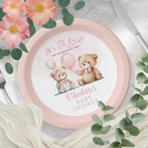 Teddy Bears Its A Girl Bearly Wait Baby Shower Paper Plates